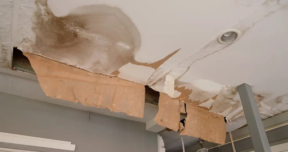 Ceiling with severe water damage and peeling