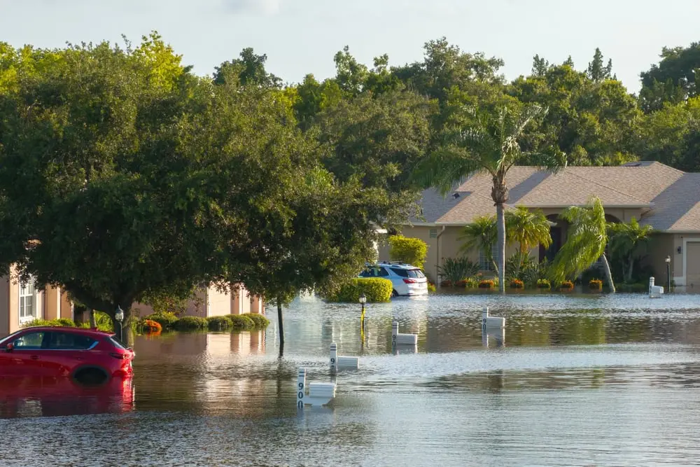 Residential area submerged by floodwaters