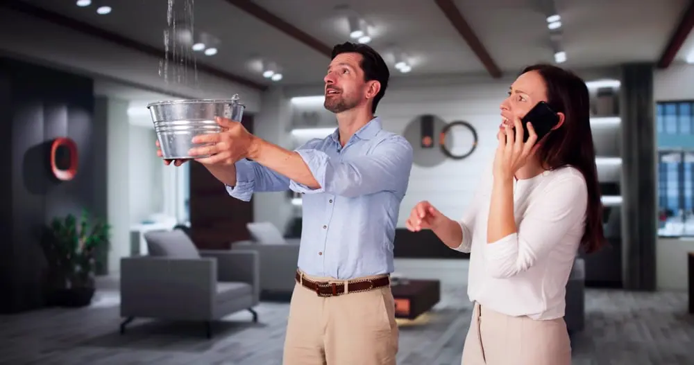 Indoor water leak emergency scene