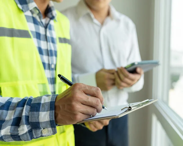 Workers taking notes on clipboards